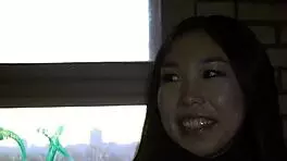 Young Asian babe sucks dick and gives ass in public