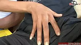 Petite black haired teen 18+ with tiny tits enjoys big cock