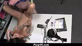 stripper shoplifter teen got caught spying in the shop, clothes ripped by mall guard for blowjob and hardcore fucking