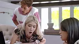 Stepbrother and Stepsister Slam Hardcore Anal Sex in Front of Friend During Wild Massage