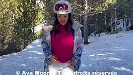 ava moore gets surprised by skiers while fingering her ass on the train