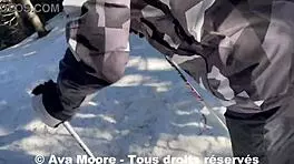 ava moore gets surprised by skiers while fingering her ass on the train