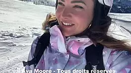 ava moore gets surprised by skiers while fingering her ass on the train
