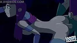 starfire feels intense emotions during doggystyle with robin in hentai