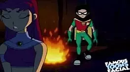 starfire feels intense emotions during doggystyle with robin in hentai