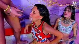 Ruthless! Rough Throat Fucking Dominates Kneeling Latina Girls in Wet Group Action!