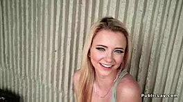 Petite spinner fucks huge dick in public