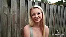 Petite spinner fucks huge dick in public