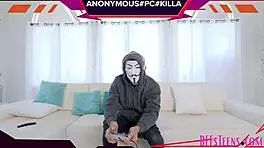 Rebecca Vanguard, Sidra Sage, and Raven Right Dominate Hacker with Blowjobs and Cunilingus.