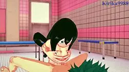 himiko toga and tsuyu asui and izuku midoriya engage in intense sex in my hero academia hentai