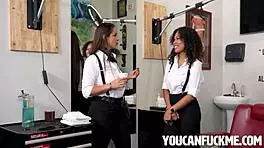 i'm in the barber shop, freeuse with miss raquel and girls, so hot