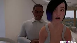 Sexy trans freak takes dilf's big black cock all over house