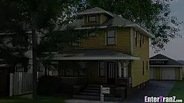 Sexy trans freak takes dilf's big black cock all over house