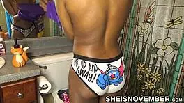 PRETTY BROWN SKIN GIRL VOYEUR With Sexy Thighs Dresses in Bathroom