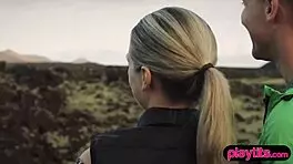 Outdoor Photographer Captures Petite 18+ Blonde Model Bent Over