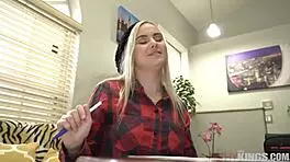 blonde aria banks in teen casting interview on sofa