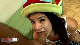 This asian goddess teen got fucked hard and received a cum facial on her small tits