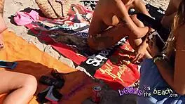 Topless Horny Sluts Spilling Secrets on Beach Vacation Abroad