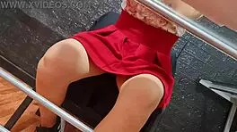 Upskirt peek at Mexican saleswoman Nataly's charm