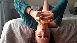 Upside down dildo gag deepthroat