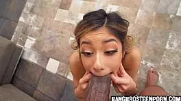 Damn! Hot 19yo Brunette Sucks Massive Black Cock!