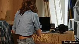 Beautiful teen riding her stepdad's big cock in a taboo fantasy.