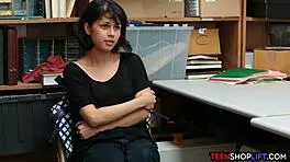 Security guard pounds teen shoplifter's pussy in office reality scene