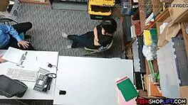 Security guard pounds teen shoplifter's pussy in office reality scene