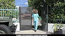 familystrokes - caramel ebony teen xianna hil gets throatfucked by stepbro in missionary and cowgirl