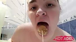 Chubby teen girl showering and fingering her fat pussy