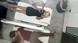 Real video of a masseur banging a woman next to her husband, damn!