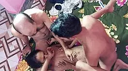 hard threesome where two guys share a girlfriend in teen 18+ fucking and blowjob action.