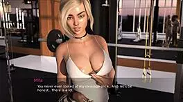 Blonde anime girl works out at gym with big tits! So hot!