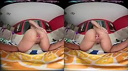 I feel so sexy watching this petite Colombian babe fuck her ass with a toy in VR