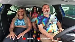 After hitchhiking stop, slut joins and gets creampie chance!