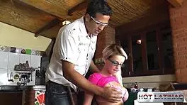 Blonde latina teen blows black cock in interracial