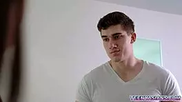 Busty asian milf and petite teen enjoying one big cock