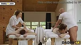 kinky brunette with shaved pussy cheats with tattooed father-in-law in wild anime fantasy