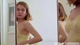 Skinny lana broks tries on panties then masturbates pussy in solo teen 18+ fingering