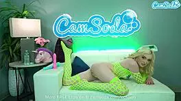 hot blonde teen cosplays as nurse and gets naughty with sex toys on webcam