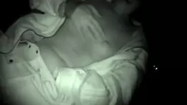 Horny teen masturbates outdoors in the snow at night