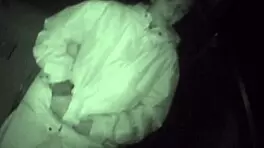 Horny teen masturbates outdoors in the snow at night