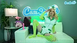 hot blonde teen cosplays as nurse and gets naughty with sex toys on webcam