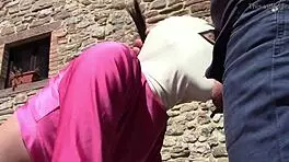 Laura Feels Deepthroat and Creampie Ecstasy in Pink Outfit Outdoors