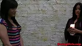 hazing babe eats pussy outdoors at university night