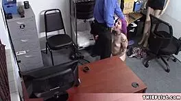 Cute purple haired teen shoplifter gets punished with hard fucking