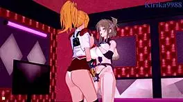 Chitose Kisaragi and Excellen Browning in anime lesbian adventure with futanari elements.