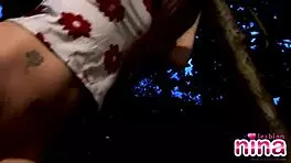 Outdoor teen 18+ lesbian strips off and climbs around for teasing brunette play.