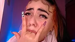 Wow, egirl drools and spits all over during ahegao blowjob!