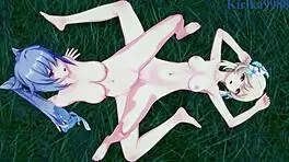 lumine, keqing, mona in intense lesbian futanari sex?